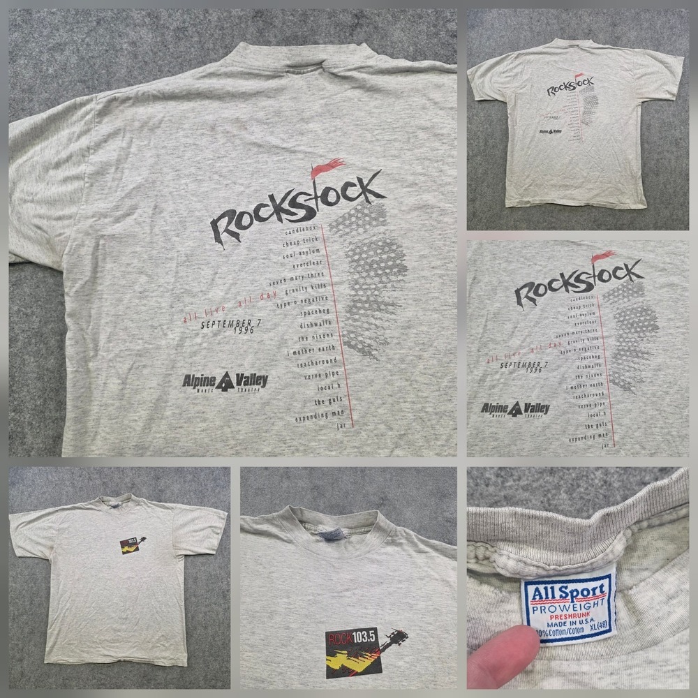 Vintage 1996 Rockstock Alpine Valley T Shirt Mens XL Gray Concert Tee Rock 103.5